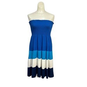 Made For Me 2 Look Amazing Strapless Midi Dress Block Blue White Size M